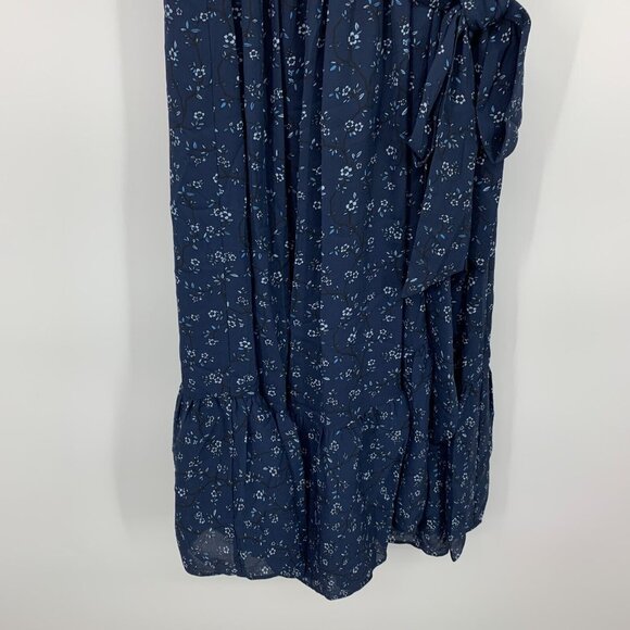 Kate Spade Dress Blue Wild Roses Floral Print V Neck Ruffle Wrap - Picture 5 of 14